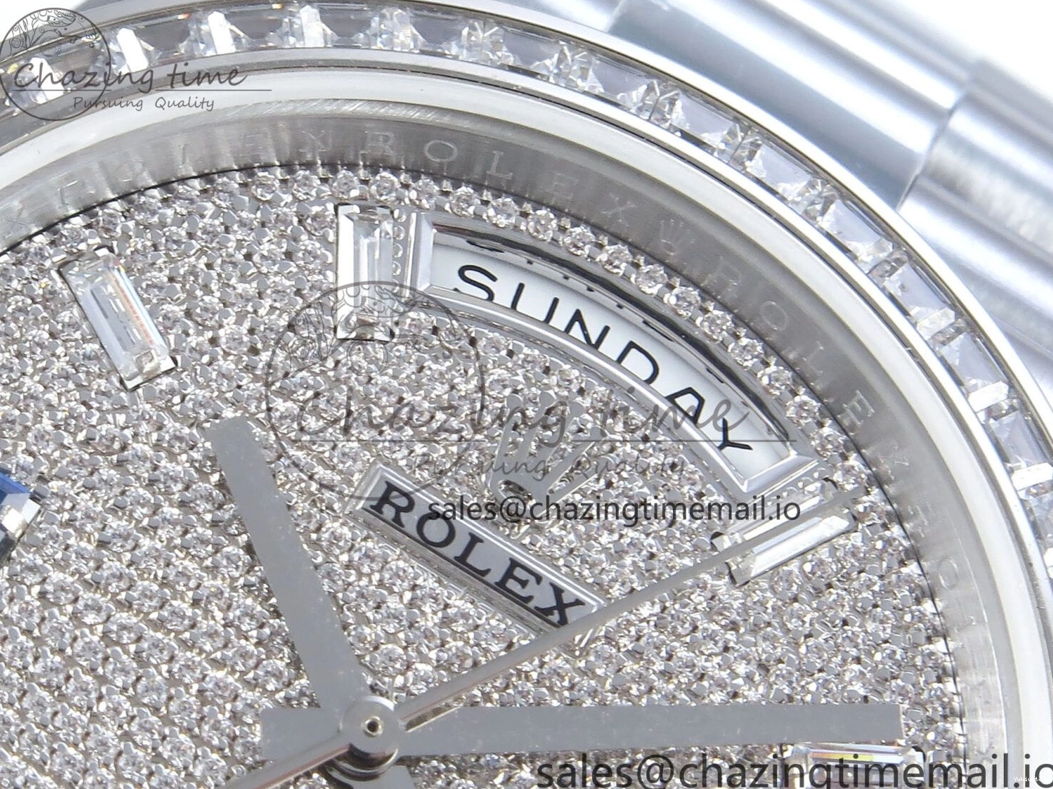 SS DayDate 1:1 Best Bezel QF A2836 40 Diamonds on Weight) Bracelet V5 (Gain Blue President Dial Diamonds Edition 0504